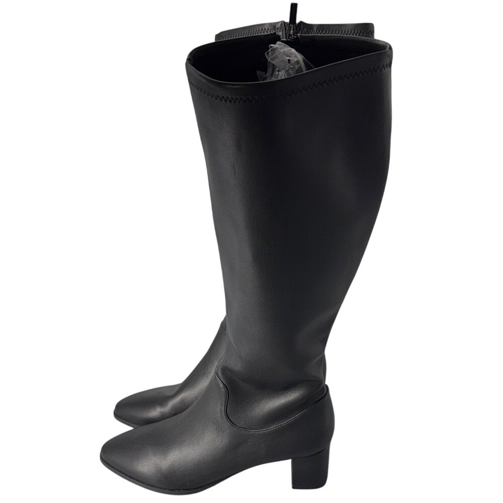 Trotters Black Knee High Boots Block Heel Side Zip Synthetic Upper Women Shoes